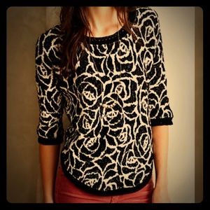 Moth by Anthropologie B&W Rose Pullover Sweater